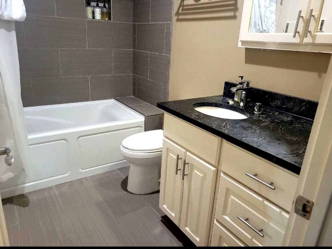 Gray bathroom after cleaning