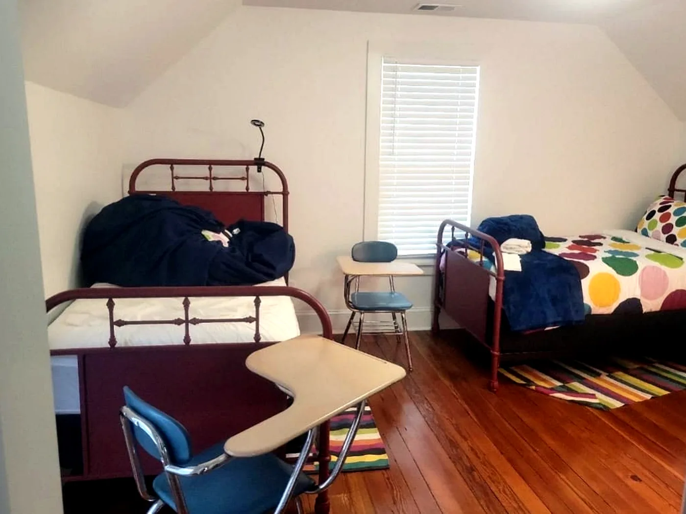 Twin bedroom before cleaning and organizing
